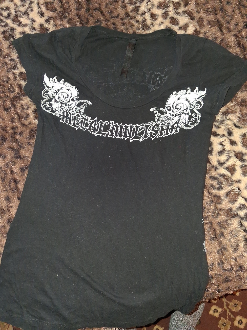 Metal Mulisha Black Short-Sleeve Scoop Neck Tee with White Skull Graphic